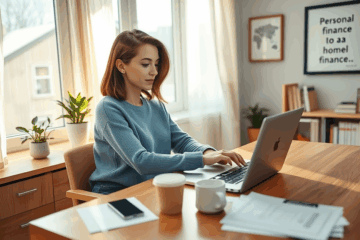 A person happily reviewing loan offers on a laptop.