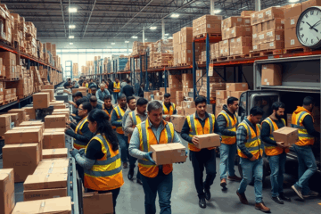 Image depicting a Package Handler working in a warehouse environment, showcasing teamwork and efficiency.