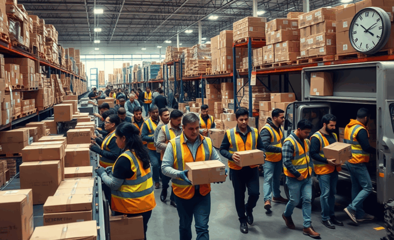 Image depicting a Package Handler working in a warehouse environment, showcasing teamwork and efficiency.