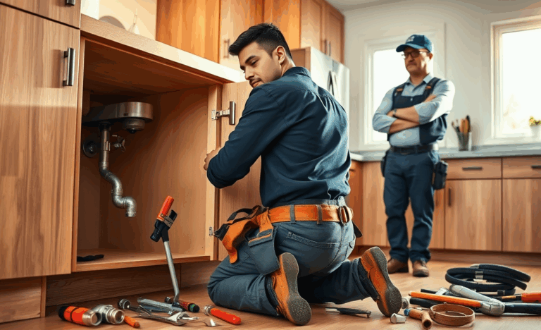 A plumber helper at work assisting with installations and repairs.