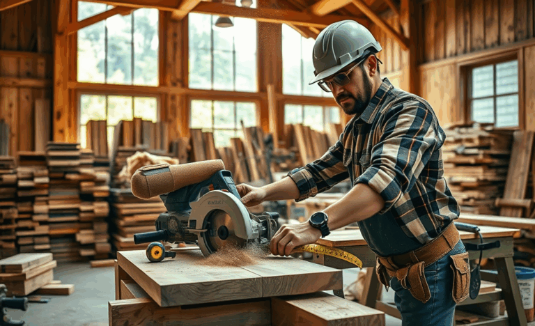 A skilled carpenter at work, showcasing craftsmanship and precision in woodworking.