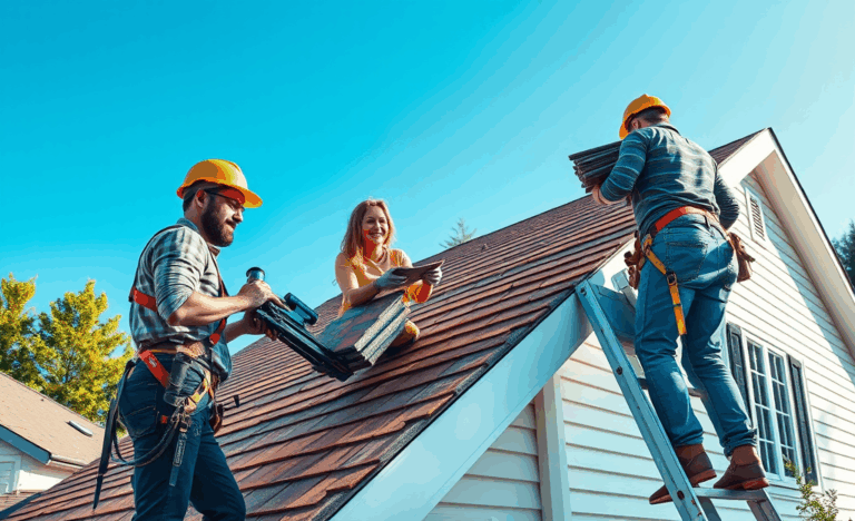 A skilled roofer working on a roofing project, showcasing various roofing materials and tools.