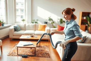 Housekeeper assisting with cleaning tasks at home