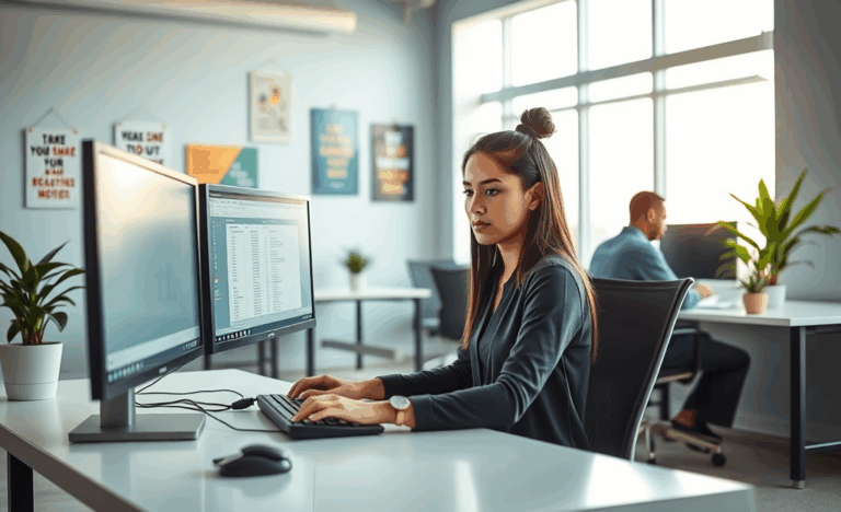 A graphic depicting data entry tasks with a laptop and paperwork.