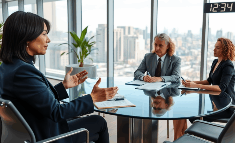 A professional discussing salary negotiation strategies in an office setting.