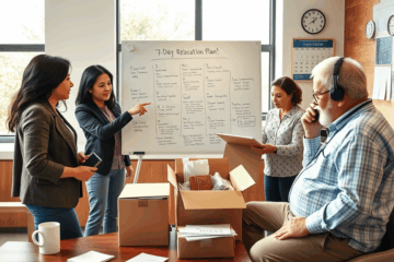 A person packing boxes for a quick relocation after job termination, symbolizing a fresh start and efficient moving strategies.