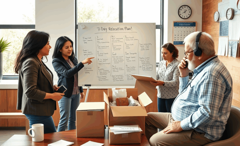 A person packing boxes for a quick relocation after job termination, symbolizing a fresh start and efficient moving strategies.