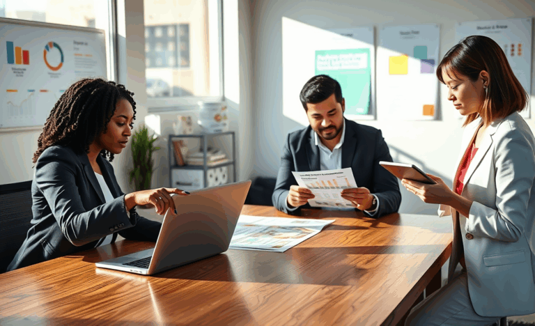 An image depicting various deceptive advertising examples and a person analyzing them for fraud detection.