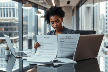 An image illustrating the concept of A/B testing on resumes, showcasing two different versions of a resume to highlight optimization strategies.