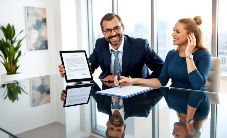 A digital representation of electronic contracts and signatures signifying quick approval.