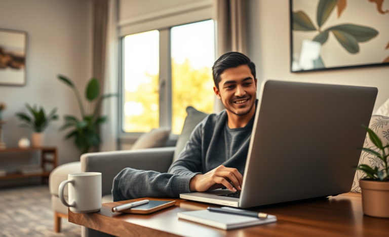 A person applying for a loan online from the comfort of their home.