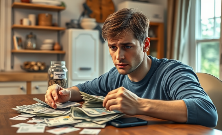 A stack of bills and cash representing financial emergencies