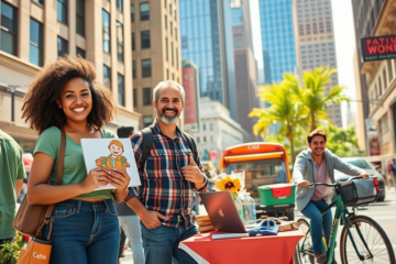 A collage of side hustles including online surveys, selling items, and freelance work.